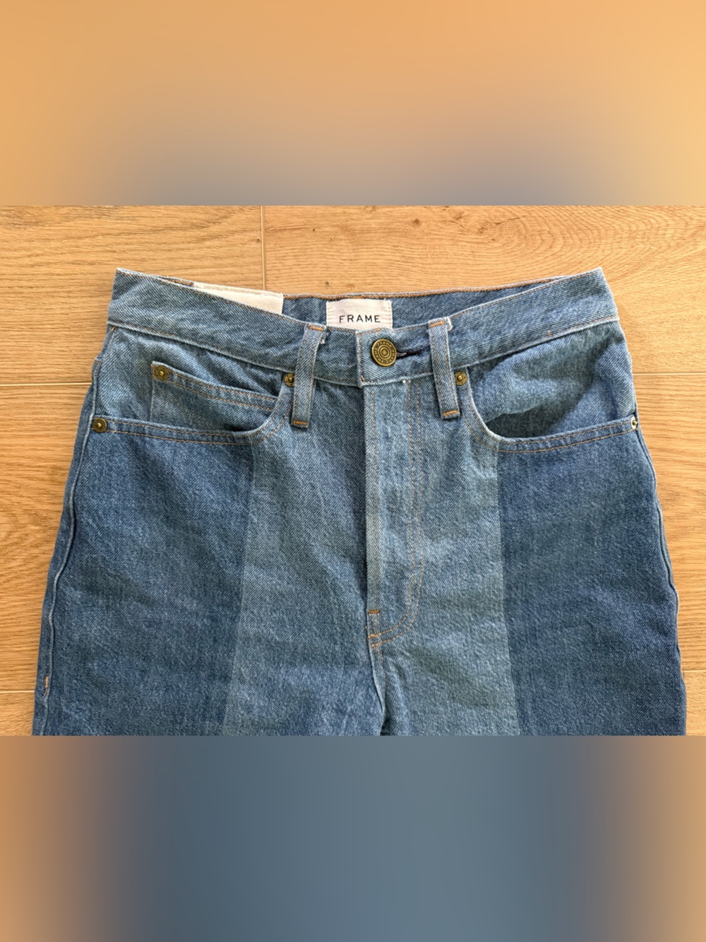 FRAME Atelier of Denim Gale Wide Leg Two Tone Panel Jeans Button Fly Women’s 27 - Picture 3 of 10